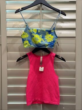 Anthropologie Blue Floral Sports Bra & Hot Pink Tank Duo